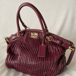 Coach Madison Gathered Leather Lindsey Satchel burgundy handbag